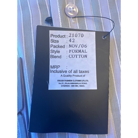 Fellini Mens Formal Shirt Size 42 16.5" 100% Cotton Blue & White Stripes - Picture 4 of 6